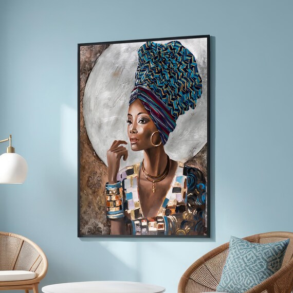 Elegant African Woman, Modern Art Deco Portrait