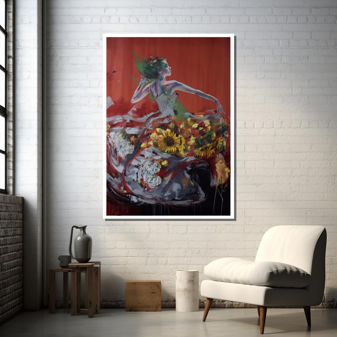 Surreal Woman With Sunflowers, Abstract Nature Decor - Image 2