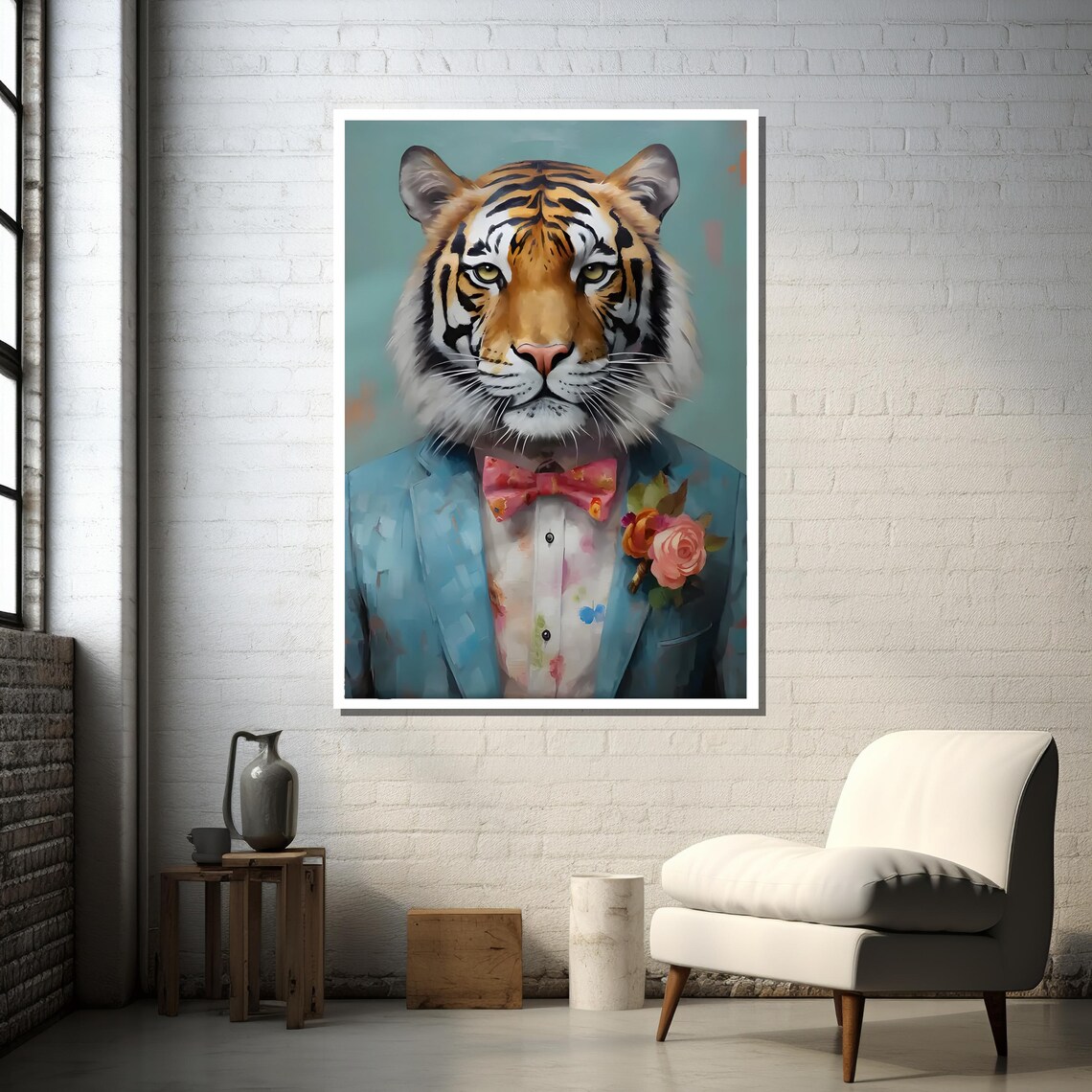 Anthropomorphic Tiger in Blue Suit, Surreal Portrait - Image 4