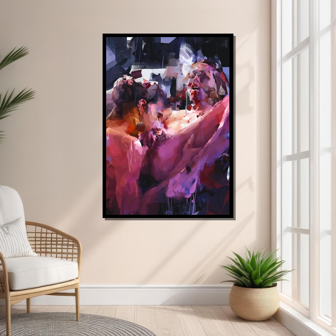 Abstract Intimate Couple, Expressionist Painting - Image 3