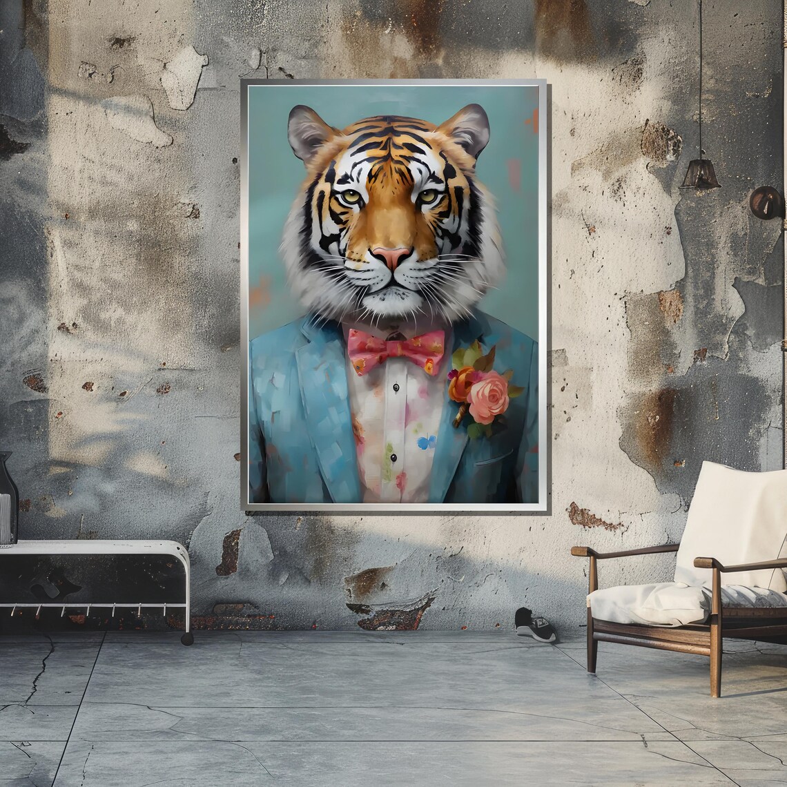 Anthropomorphic Tiger in Blue Suit, Surreal Portrait - Image 3