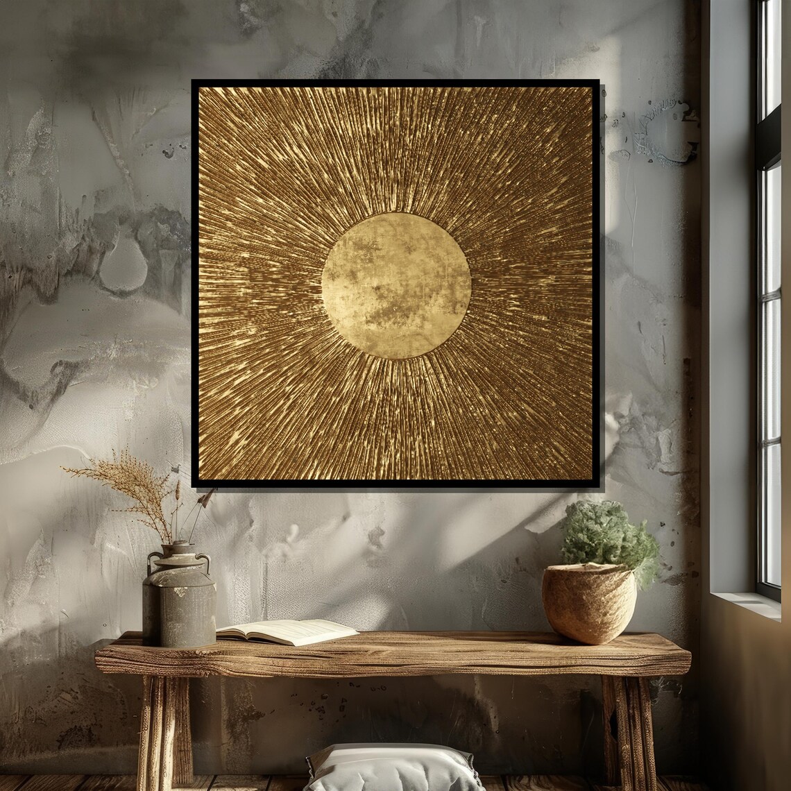 Golden Sunburst Abstract Art Print, Modern Luxury Decor - Image 4