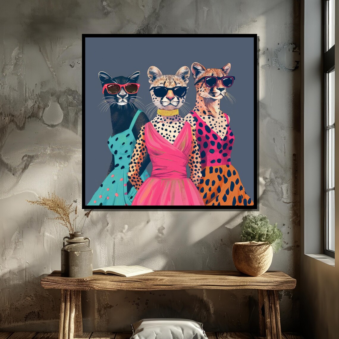 Fashionable Cat Pop Art, Whimsical Animal Decor