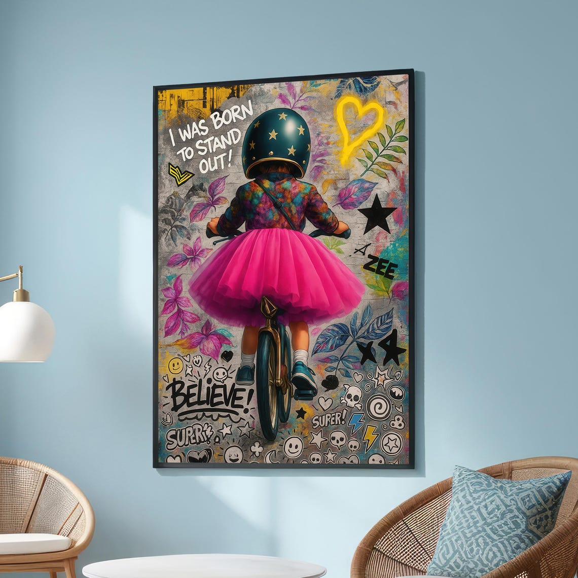 Born To Stand Out Canvas Print Inspirational Kids Wall Art Bold Girl Power Poster Colorful Urban Street For Playroom Decor