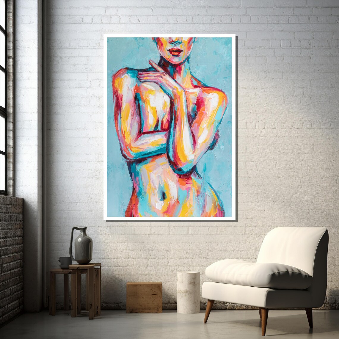 Colorful Abstract Female Body, Expressionist Painting - Image 3