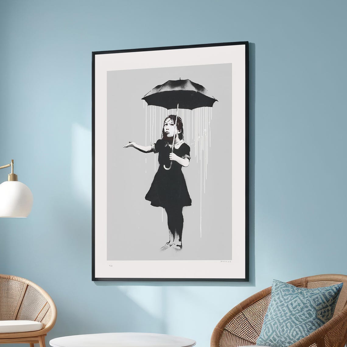Banksy Style Nola Girl With Umbrella Street Art Stencil Poster