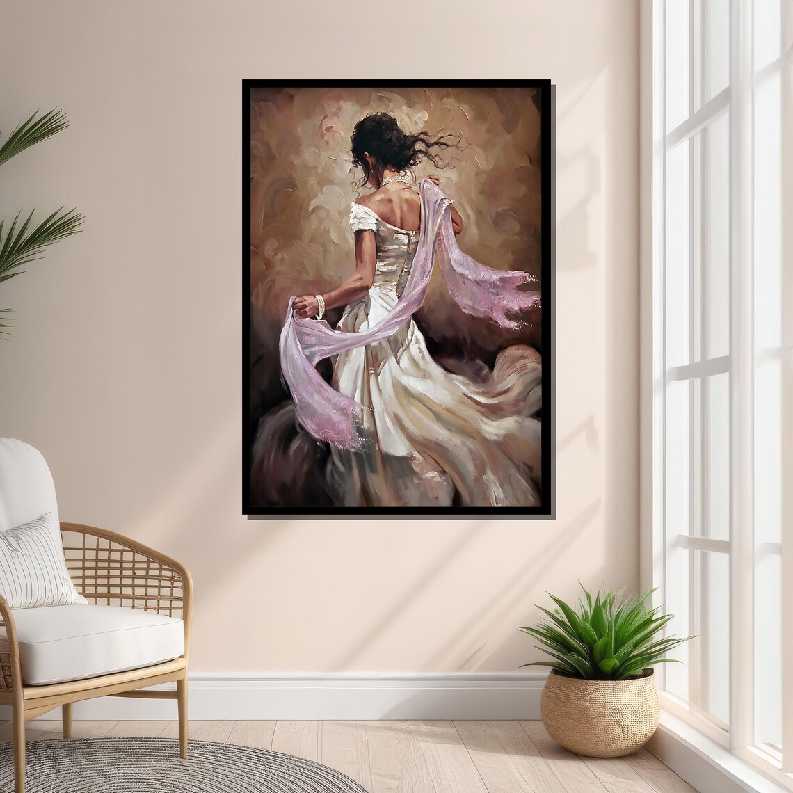 Romantic Woman In Flowing Dress, Impressionist Painting - Image 3