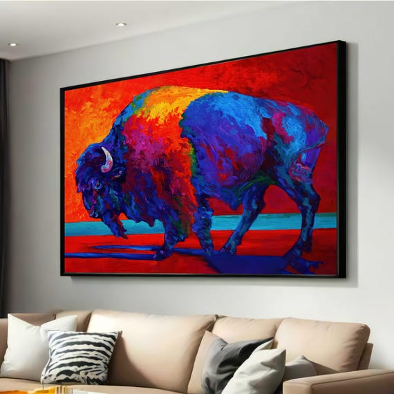 Vibrant Abstract Bison Canvas Print Bold Expressionist Wildlife Art Colorful And Dynamic Animal Painting For Modern Wall Decor