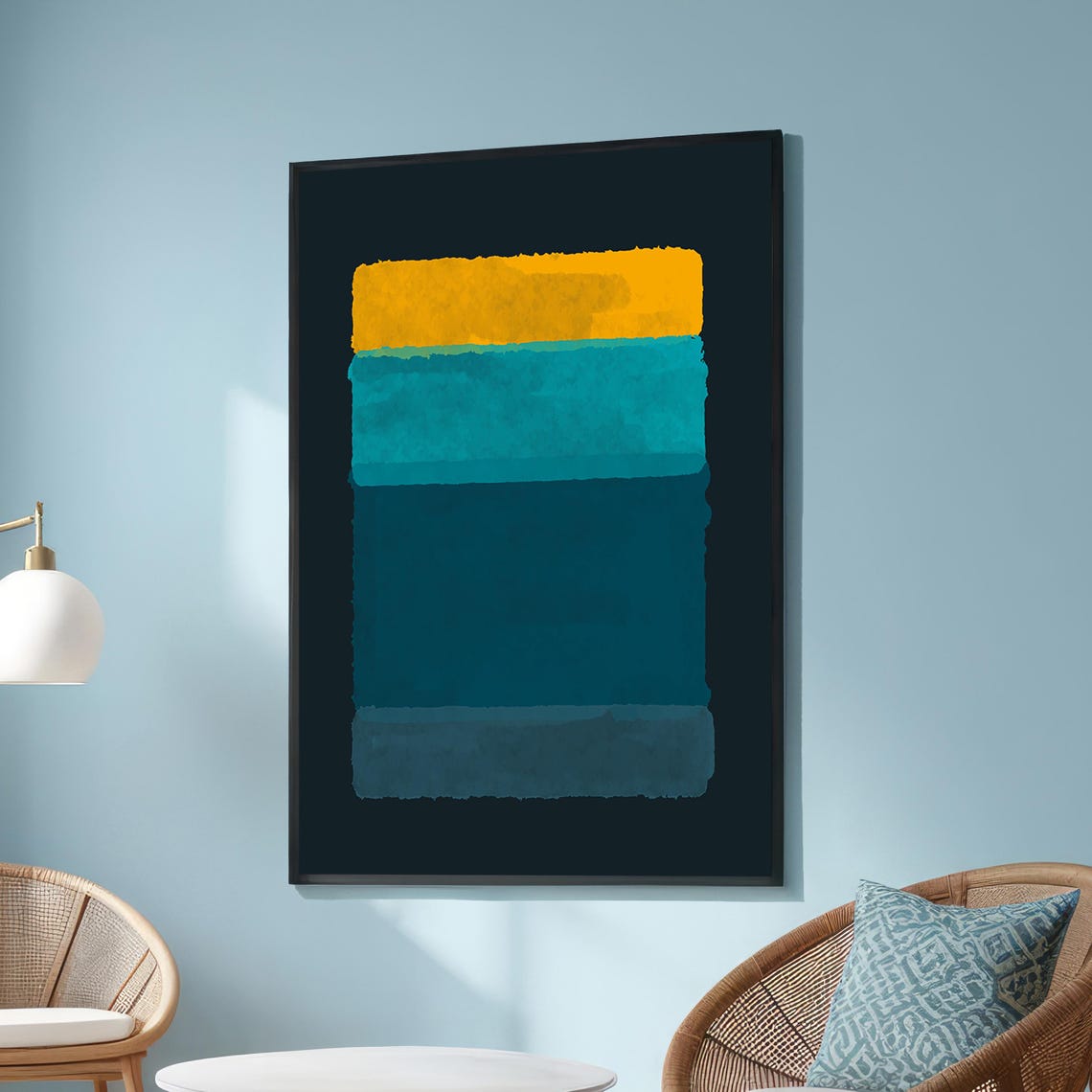 Abstract Mustard Turquoise Teal Geometric Minimalist Art Print