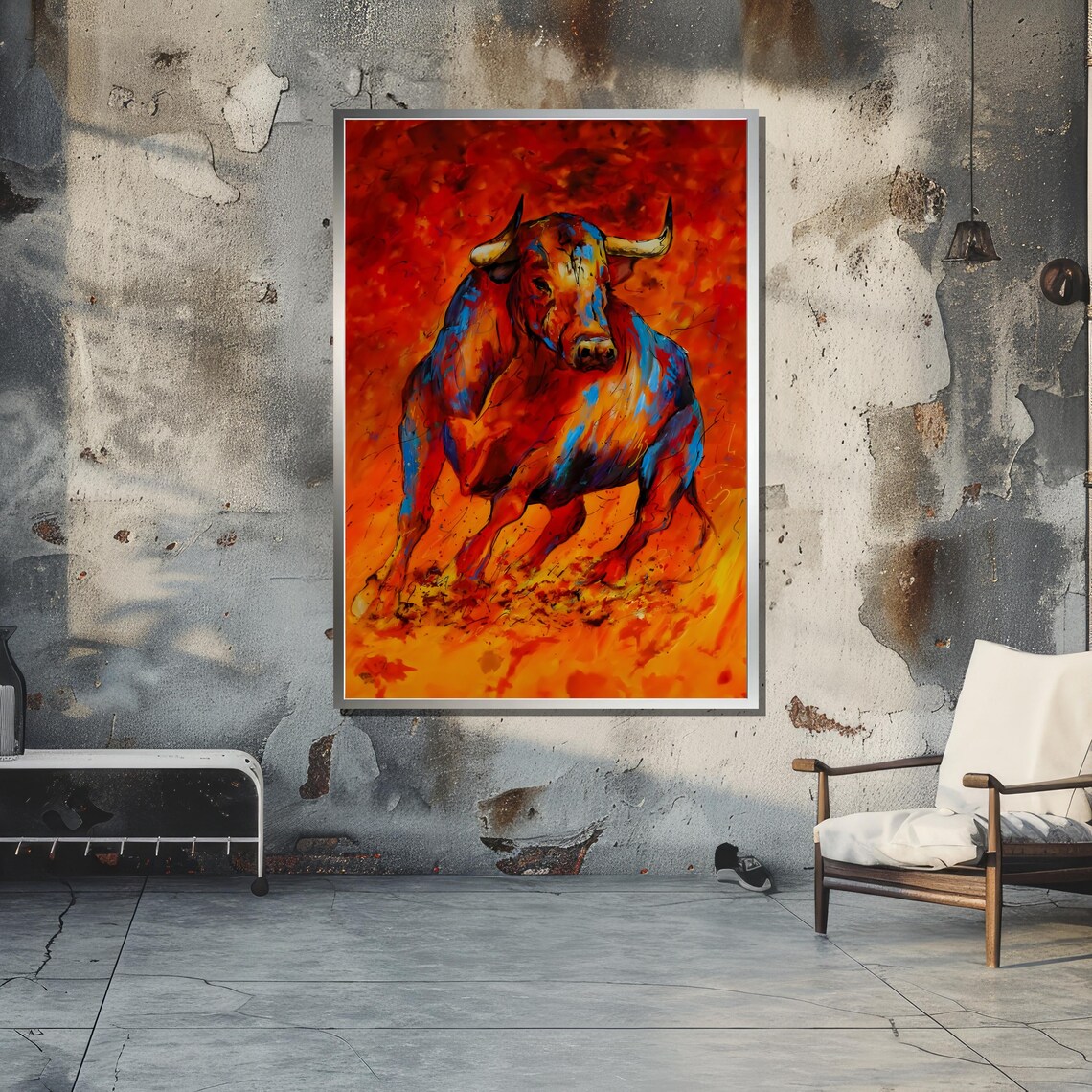 Fiery Bull Art Print, Bold Expressionist Animal - Image 3