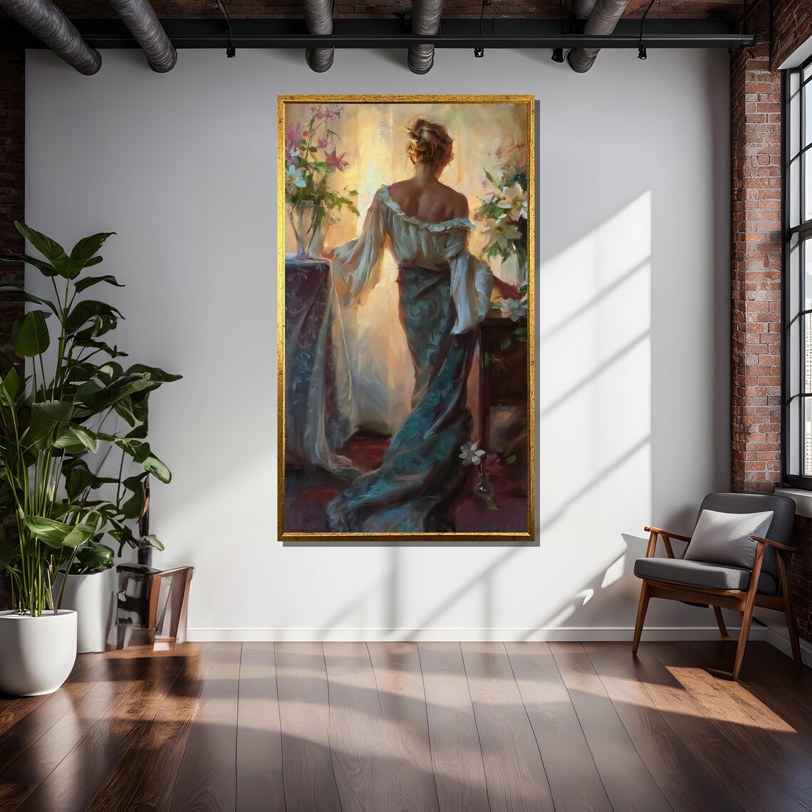 Elegant Woman With Flowers, Dreamy Impressionist Art - Image 5