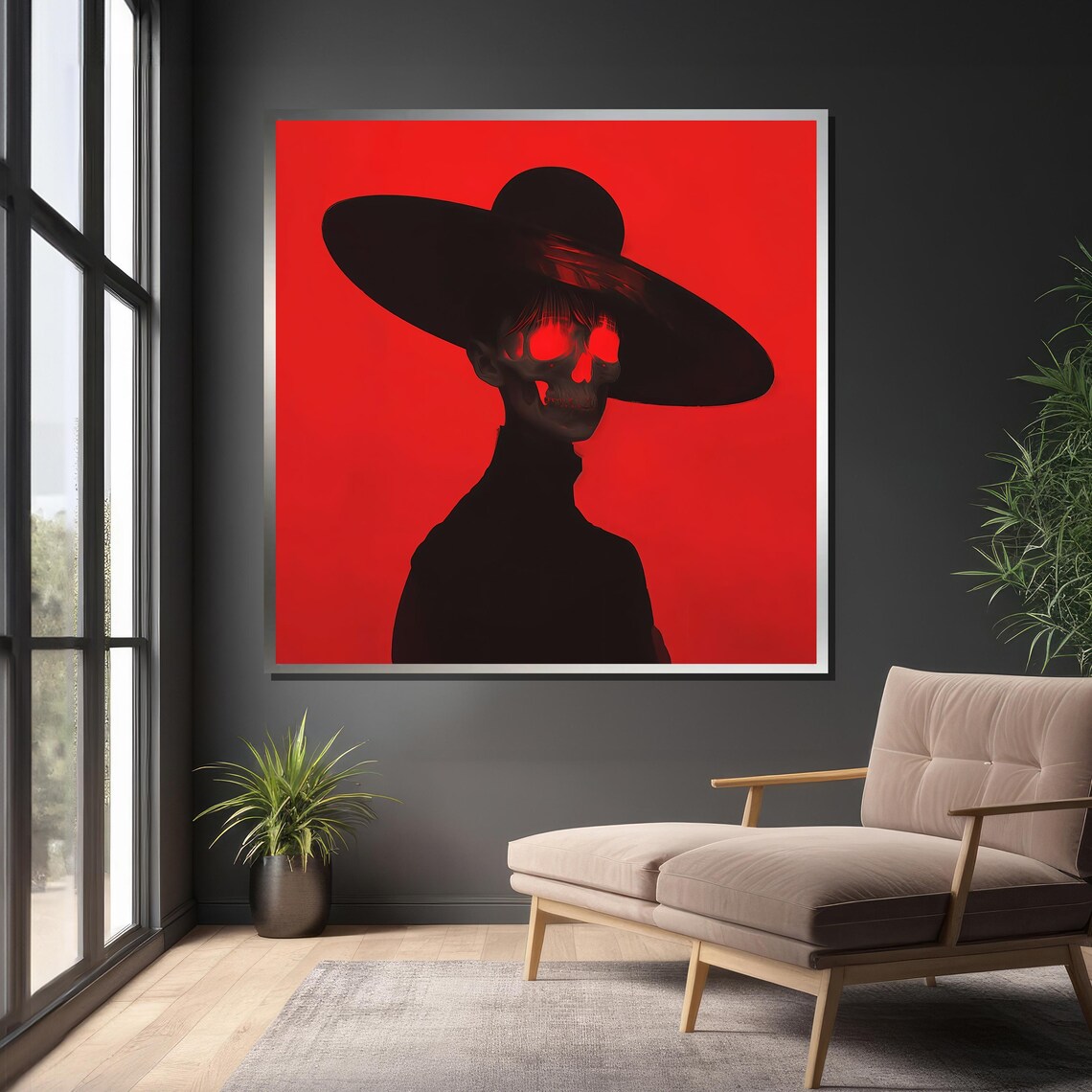 Edgy Skull Portrait, Modern Surrealist Halloween Decor - Image 4