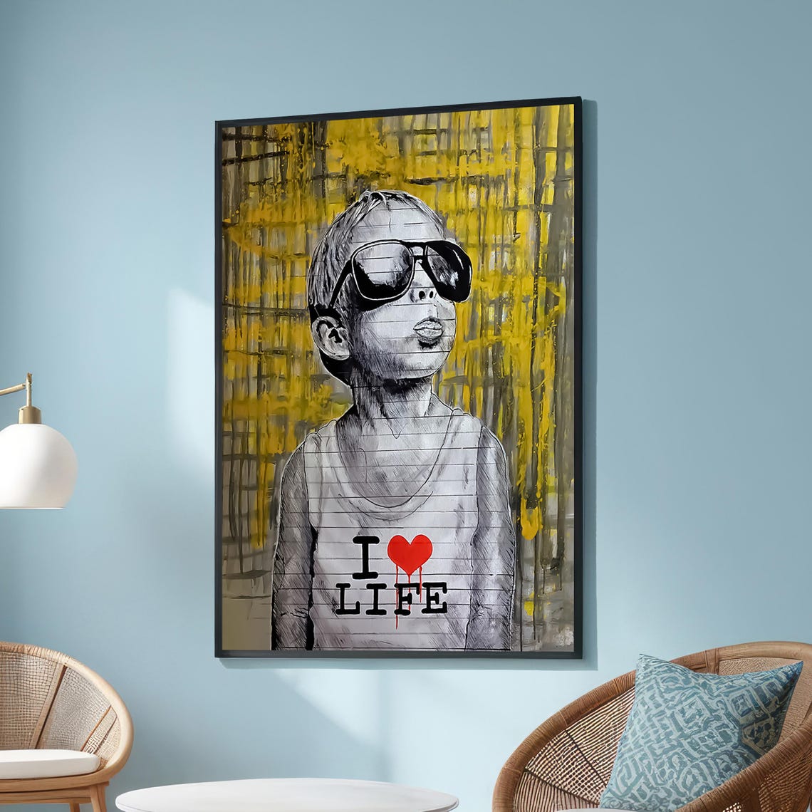 Boy With Oversized Sunglasses I Love Life Bold Street Art Poster