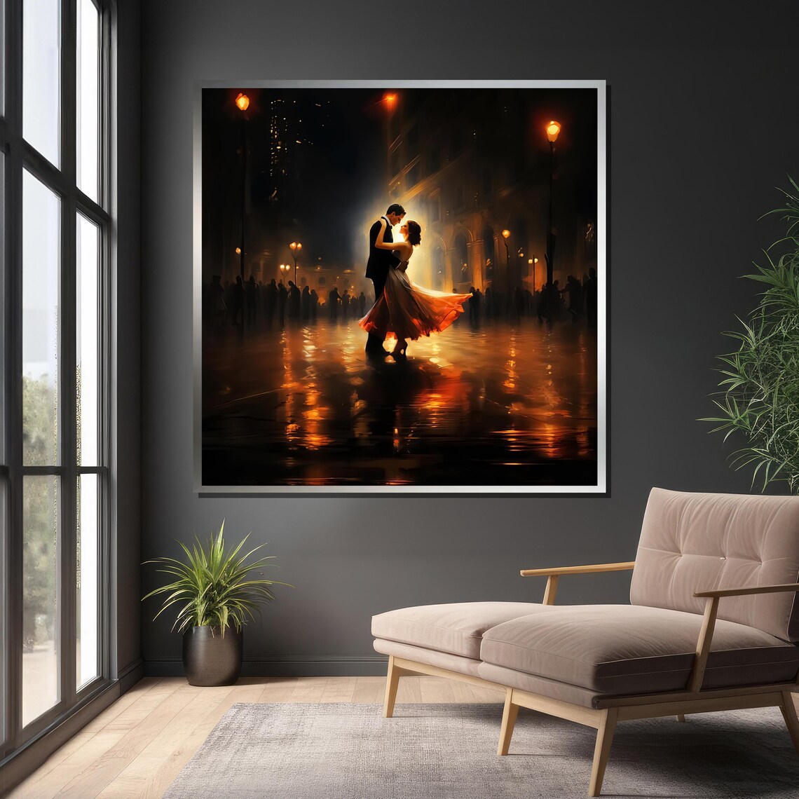 Romantic Couple Dancing, Night City Lights Art - Image 4