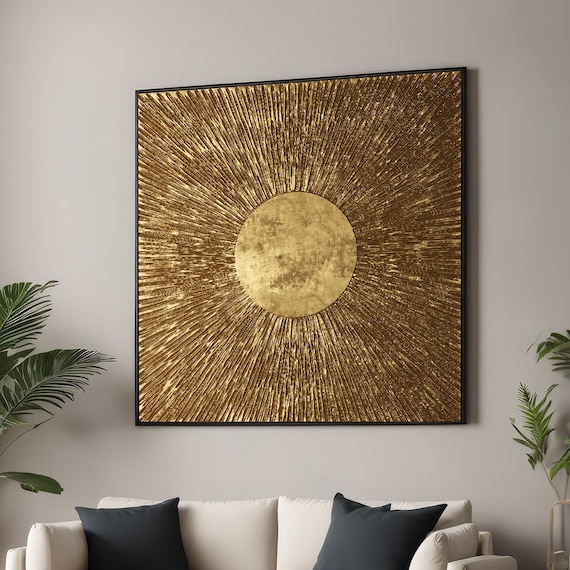 Golden Sunburst Abstract Art Print, Modern Luxury Decor