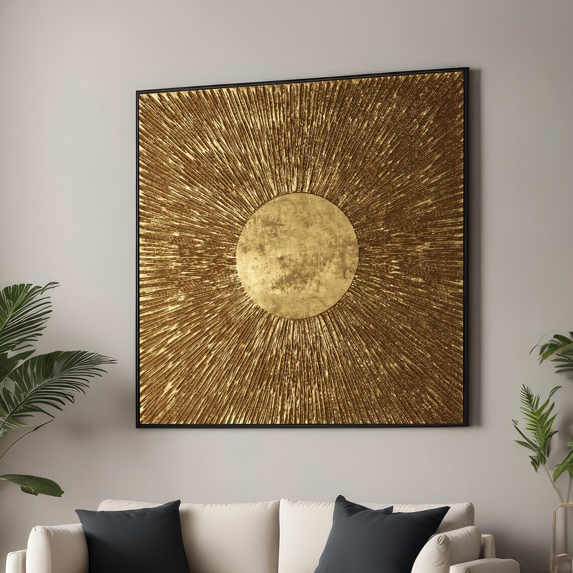 Golden Sunburst Abstract Art Print, Modern Luxury Decor