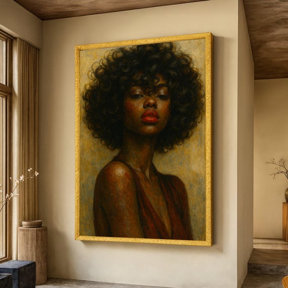 Elegant Afro Woman Portrait Canvas Modern Urban Art Black Beauty Wall Decor Afrocentric Contemporary Home Decoration