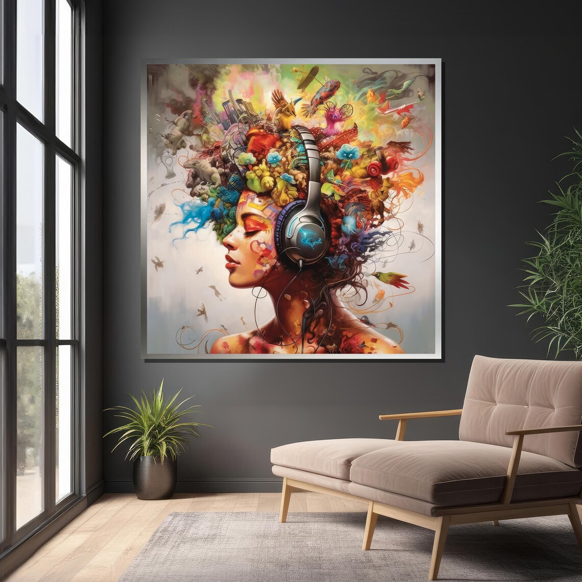 Surreal Portrait, Woman With Headphones Art Print - Image 4
