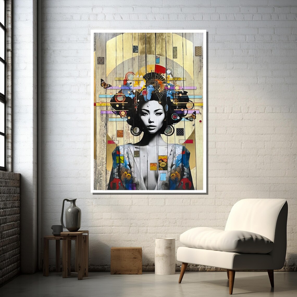 Abstract Modern Portrait Of A Woman With Butterflies - Image 3