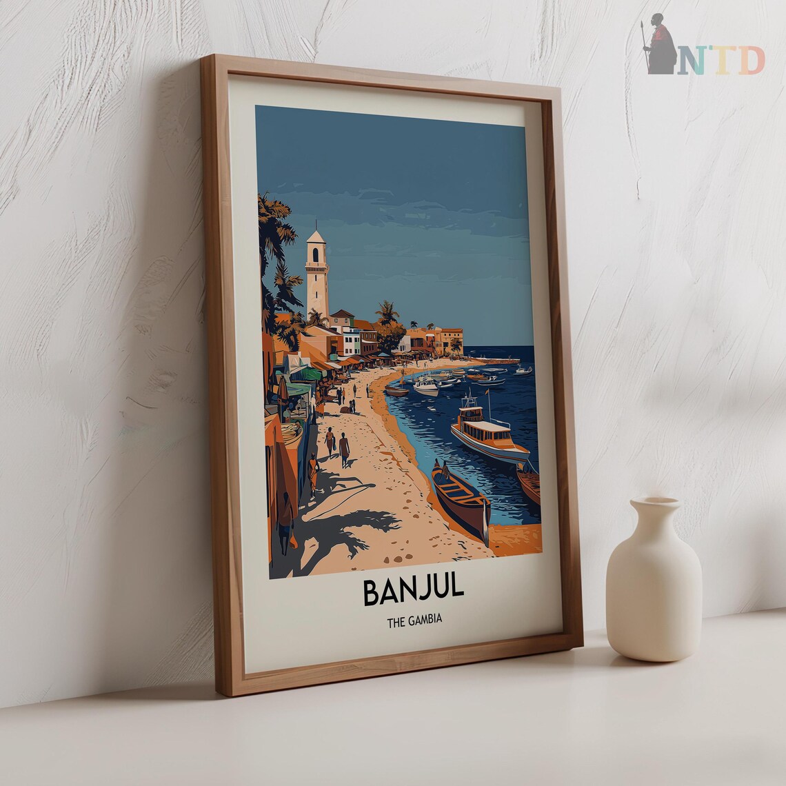 Banjul The Gambia Beach Boats Waterfront Tower Town Travel Poster - Image 2