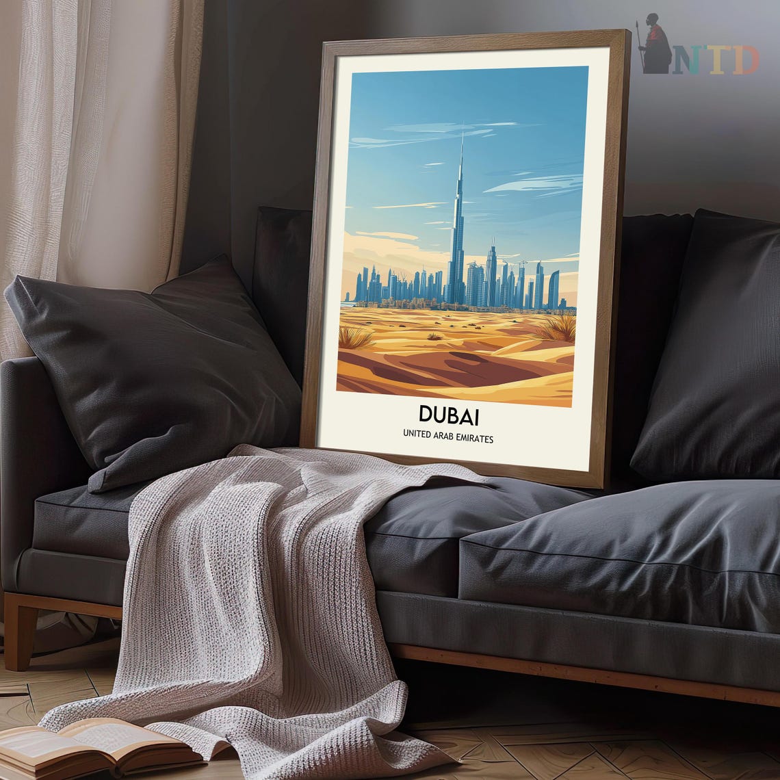 Dubai Skyline with the Burj Khalifa Rising Above Desert Dunes Poster - Image 3
