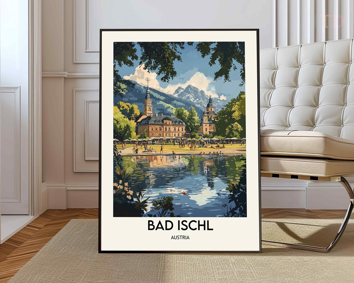 Bad Ischl Austria Vintage Alpine Town Lakeside Travel Art Poster