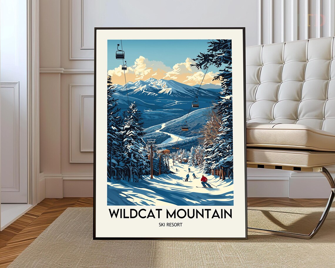 Wildcat Mountain Ski Resort Gondola Slopes Vintage Travel Poster