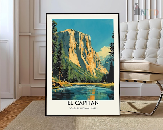 El Capitan Cliff Reflection River Yosemite National Park Travel Poster