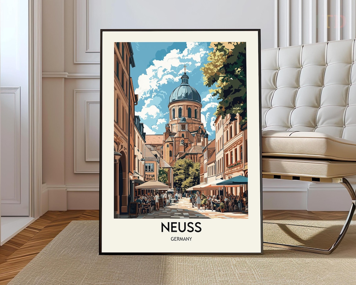 Neuss Germany Cathedral Street Vintage Old Town Travel Poster