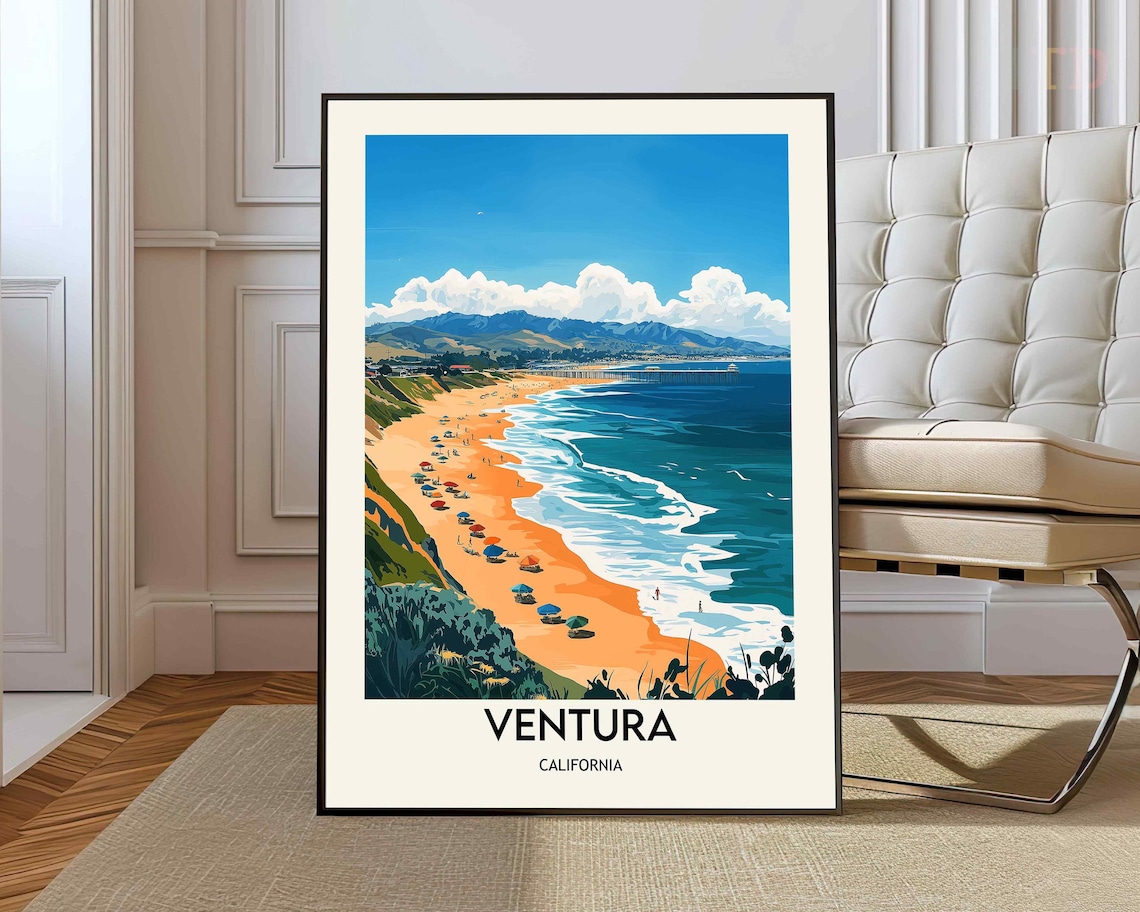 Ventura California Beach Pier Boardwalk Vintage Travel Poster