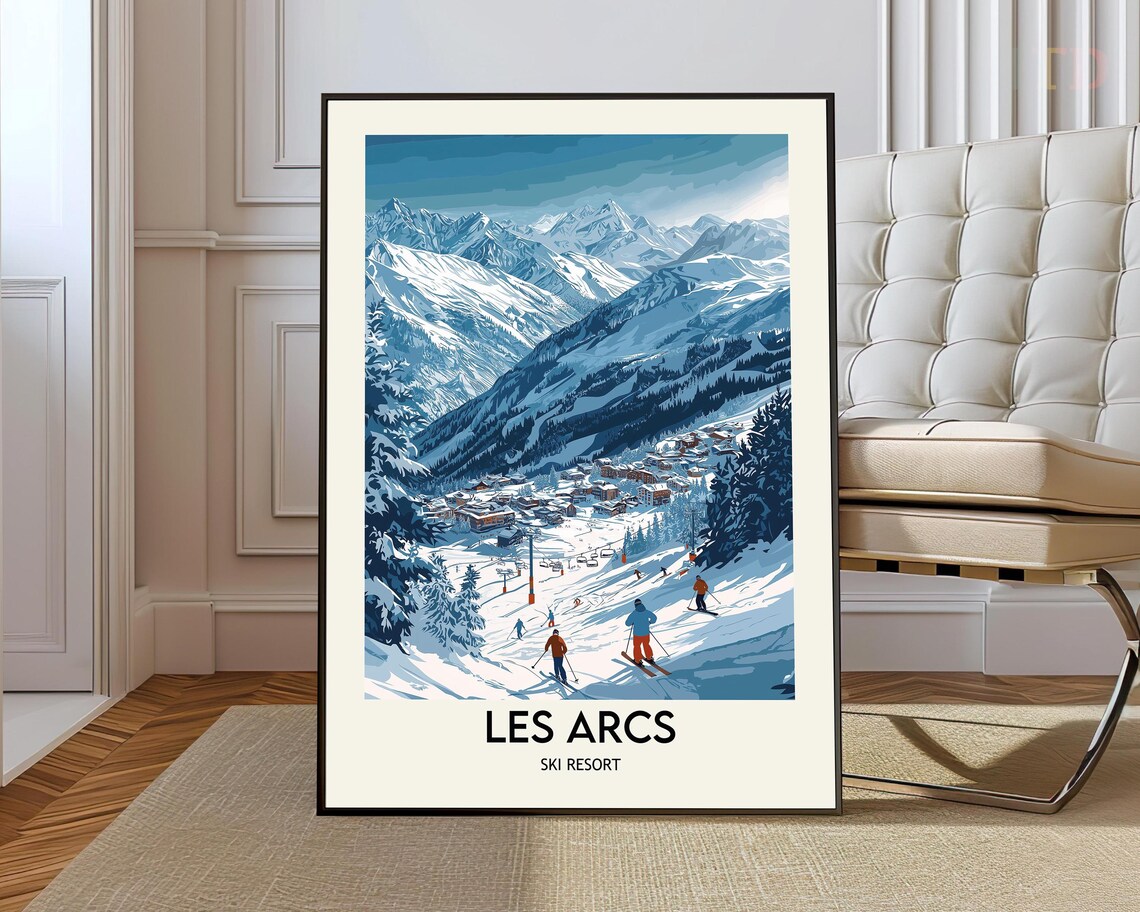Les Arcs France Ski Resort Snow Valley Village Vintage Art Poster
