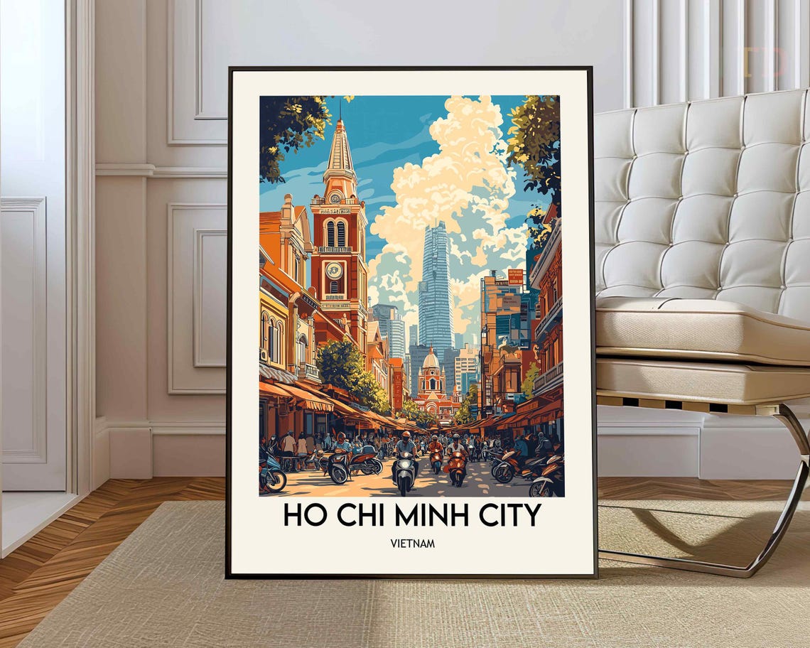 Ho Chi Minh City Vietnam Saigon Retro Church Street Travel Poster