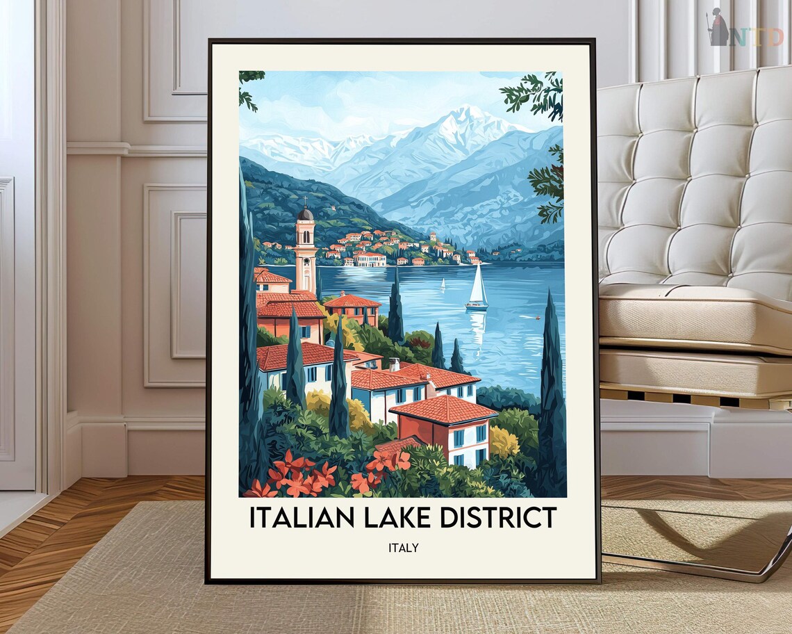 Italian Lake District Italy Cypress Shores Vintage Travel Art Poster