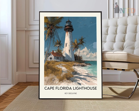 Cape Florida Lighthouse Key Biscayne Palm Beach Travel Poster