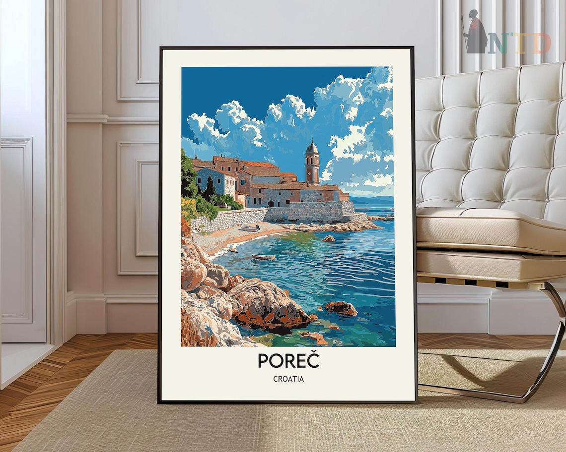 Porec Croatia Old Town Adriatic Coast Bell Tower Retro Travel Poster
