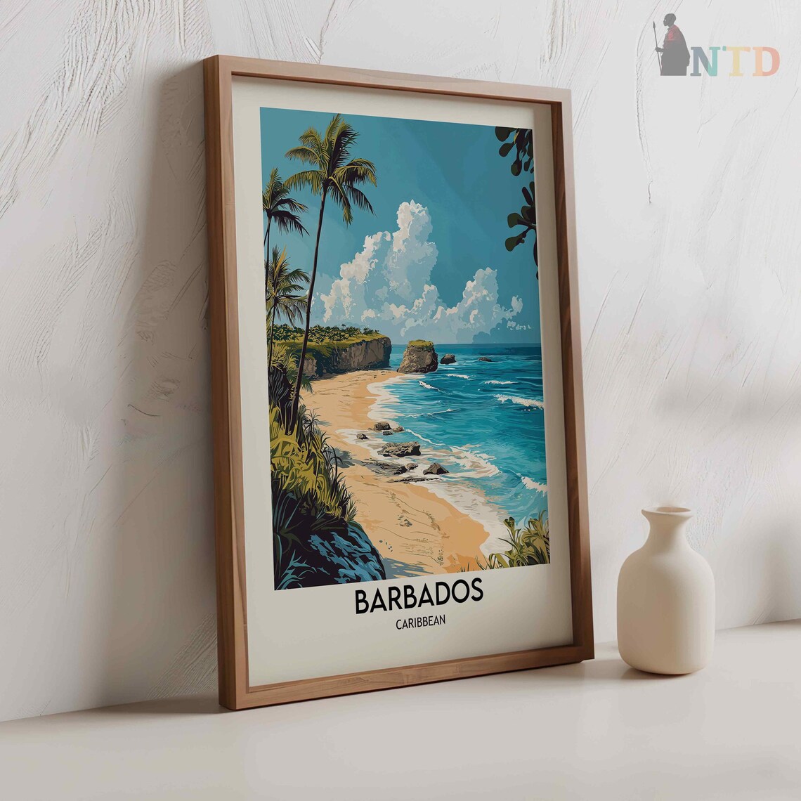 Barbados Caribbean Palm Beach Sea Cliffs Turquoise Bay Poster - Image 2