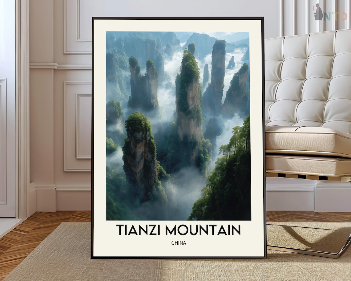 Tianzi Mountain China Foggy Peaks Mystical Forest Valley Poster