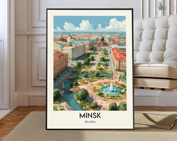 Minsk Belarus Illustrated Vintage Travel Poster Daytime City View