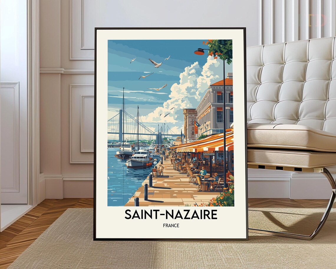 Saint-Nazaire France Harbor Marina Sunset Travel Destination Poster