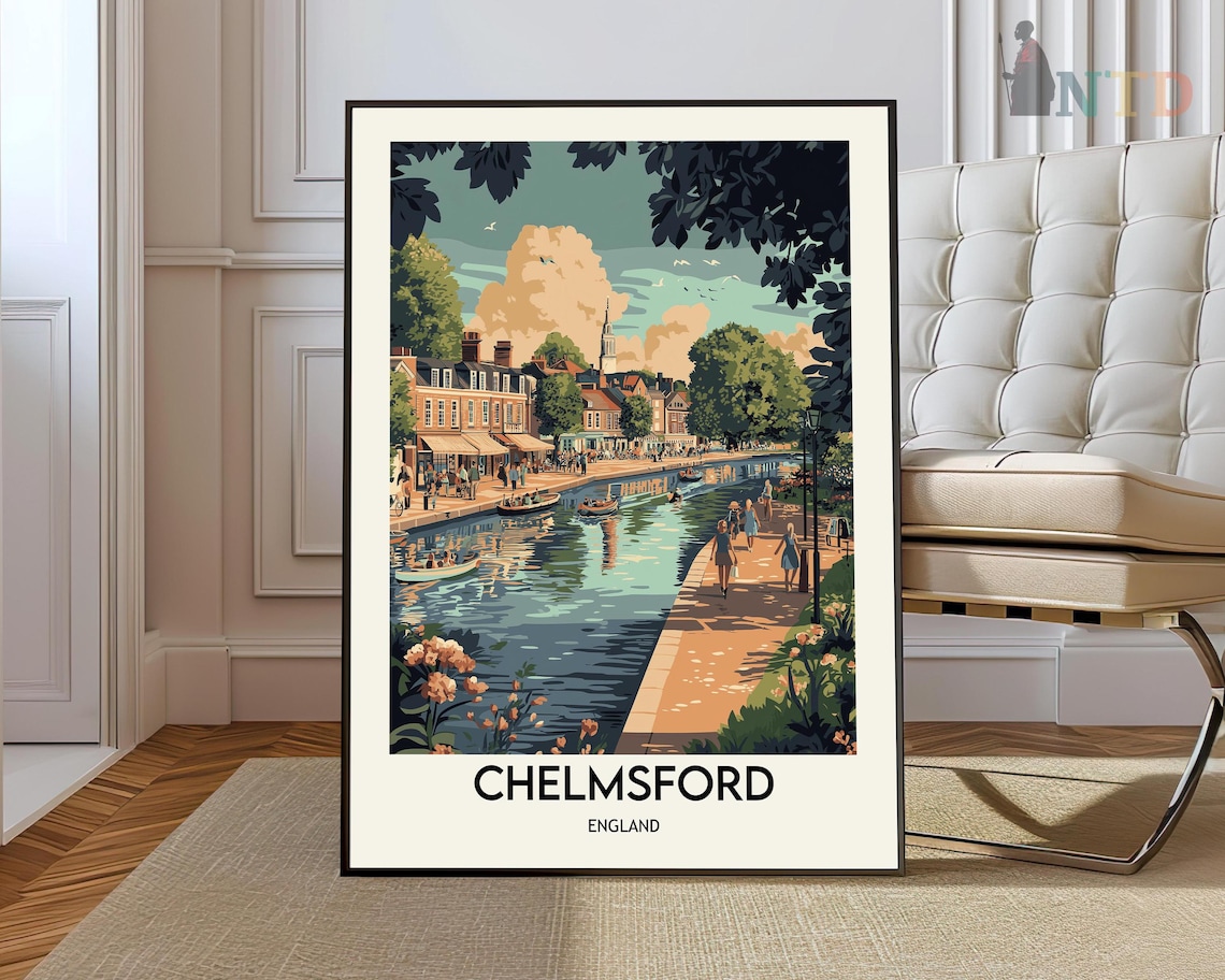 Chelmsford England Riverside Promenade Vintage Summer Travel Poster