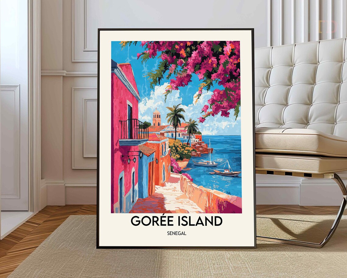 Goree Island Senegal Colonial Street Illustrated Travel Poster