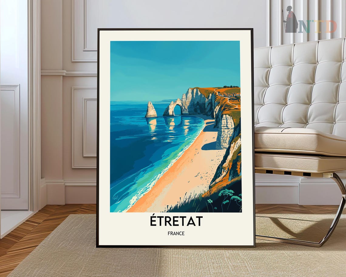 Étretat France Iconic White Chalk Cliffs Beach Travel Poster