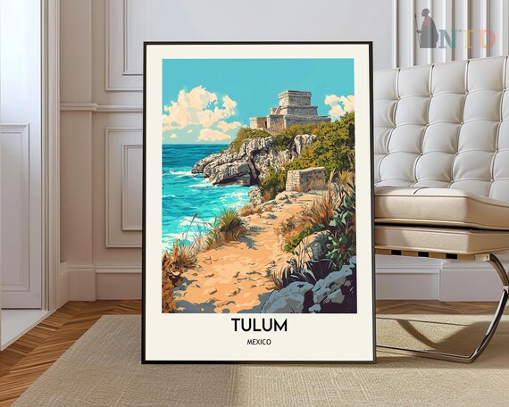 Tulum Mexico Ancient Ruins Tropical Beach Vintage Travel Poster