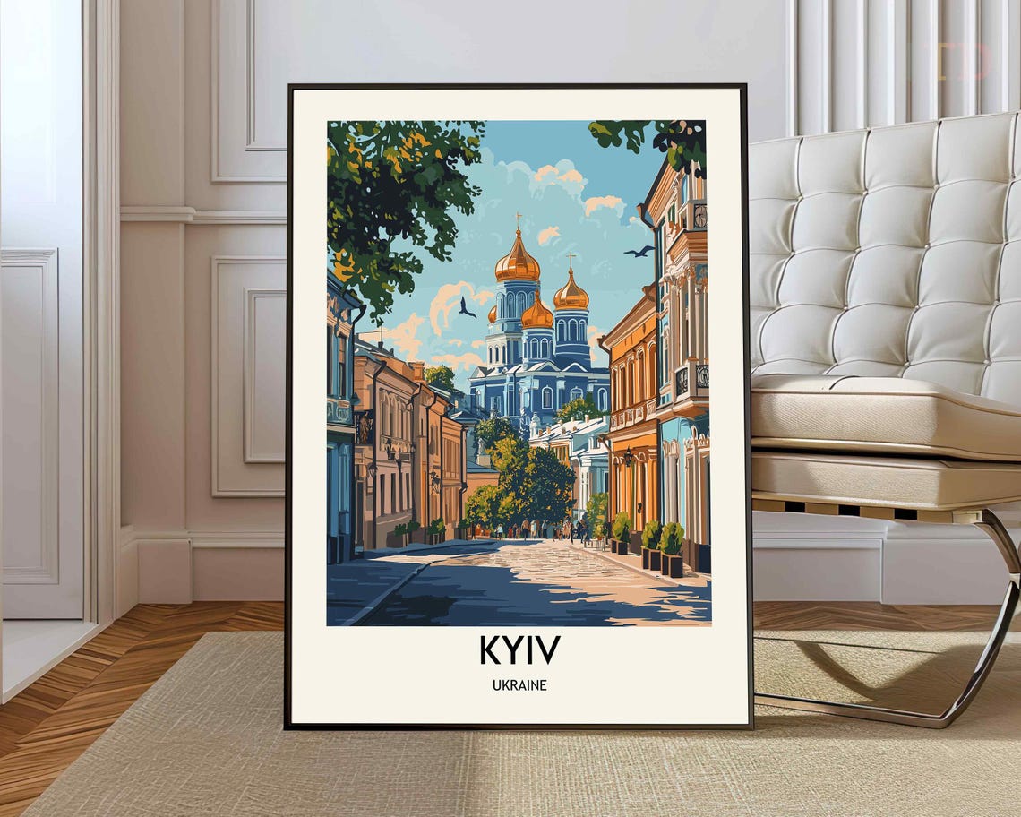 Kyiv Ukraine Golden Domed Cathedral Vintage Style Travel Poster