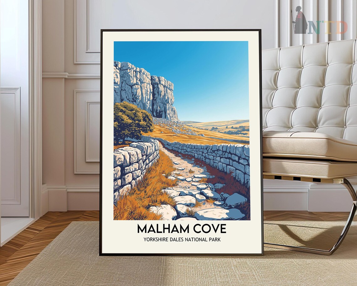 Malham Cove Yorkshire Dales National Park Vintage Travel Poster