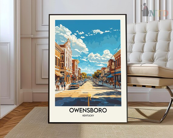 Owensboro Kentucky Downtown Main Street Sunny Vintage Style Poster