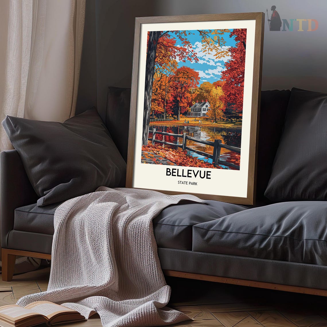 Bellevue State Park Fall Foliage Pond Fence Autumn Scene Travel Poster - Image 3
