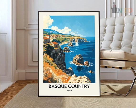 Basque Country Spain Dramatic Cliffs Sea Stacks Travel Poster