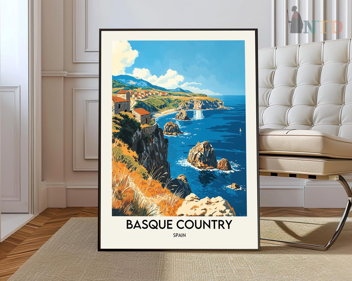 Basque Country Spain Dramatic Cliffs Sea Stacks Travel Poster