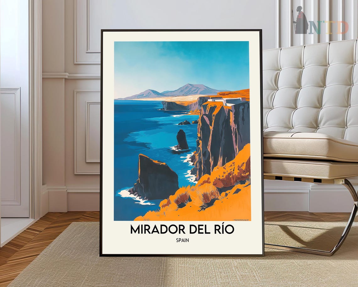 Scenic Mirador del Rio Spain Lanzarote Cliffs Ocean Travel Poster